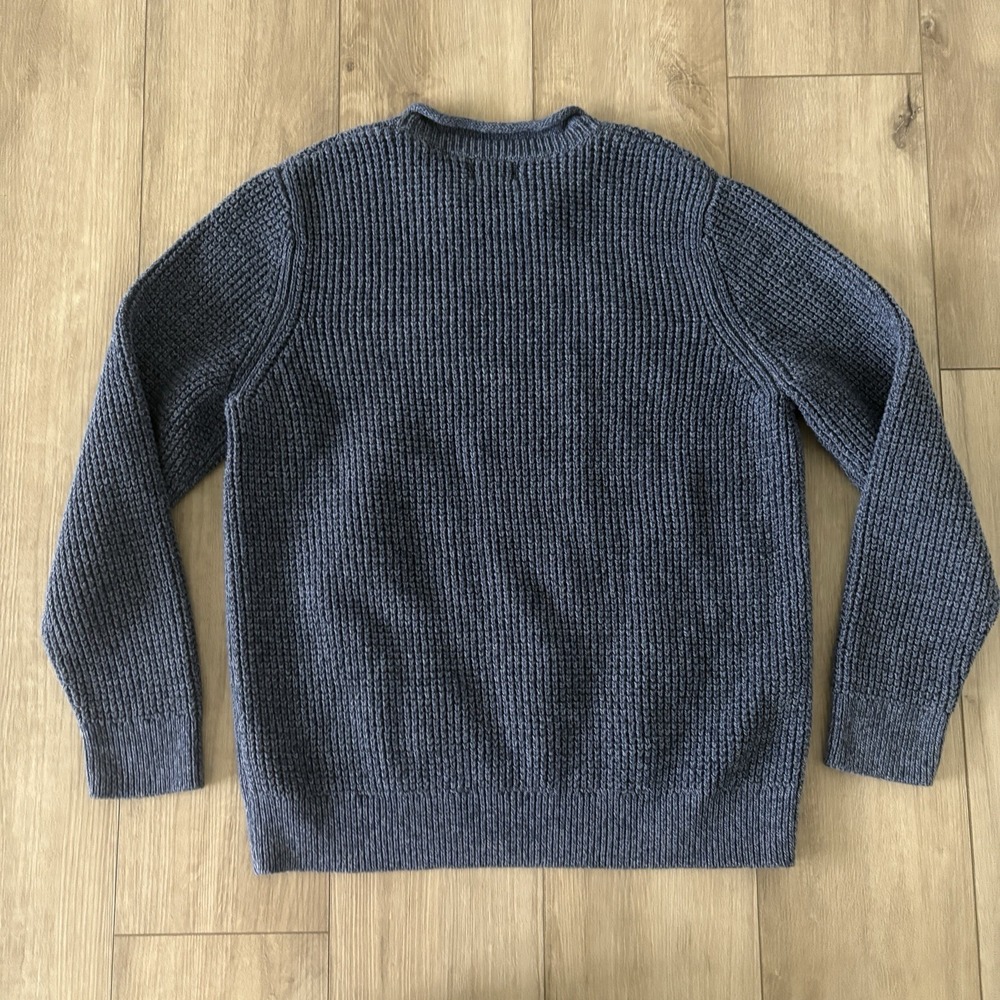LL Bean Mens Large Organic Cotton Waffle Sweater Rollneck Crew Blue 509337 - Picture 4 of 6